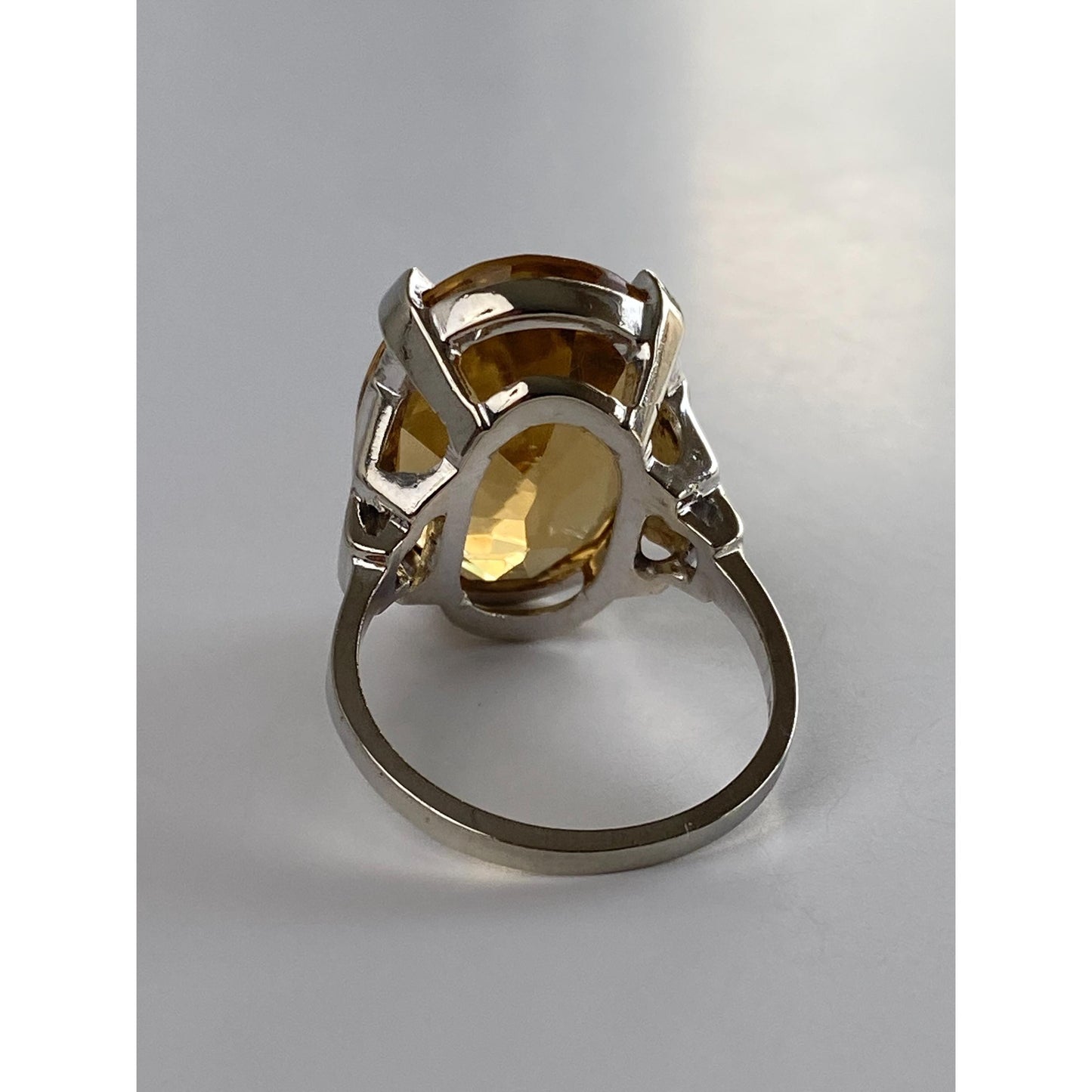 Vintage Solid 14k White Gold Large Citrine Ring - Size 7.25