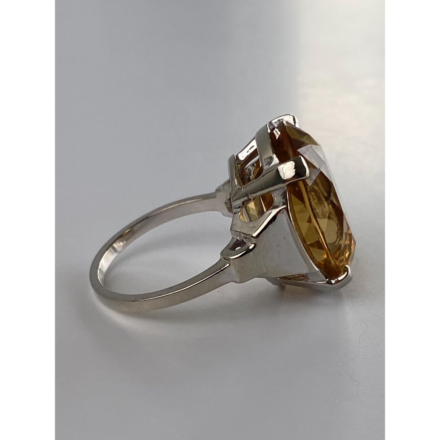 Vintage Solid 14k White Gold Large Citrine Ring - Size 7.25