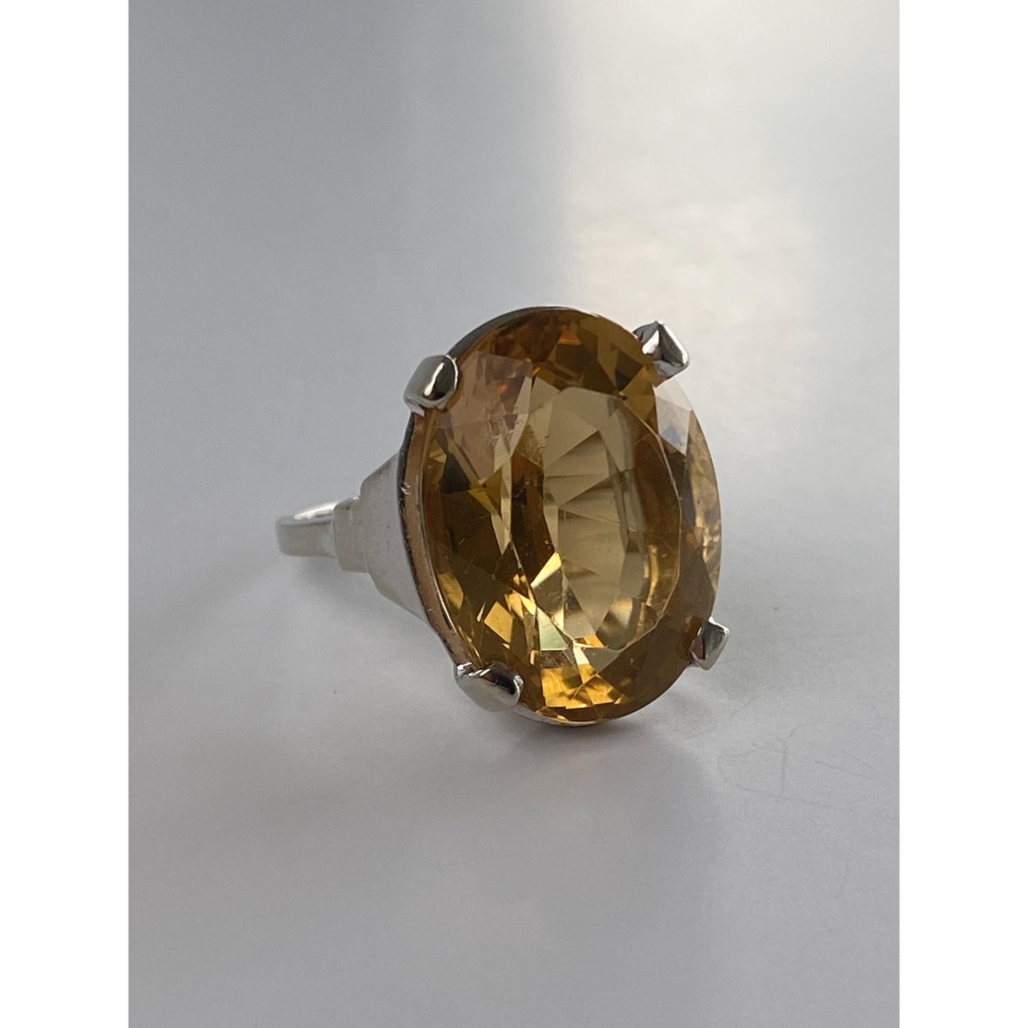 Vintage Solid 14k White Gold Large Citrine Ring - Size 7.25