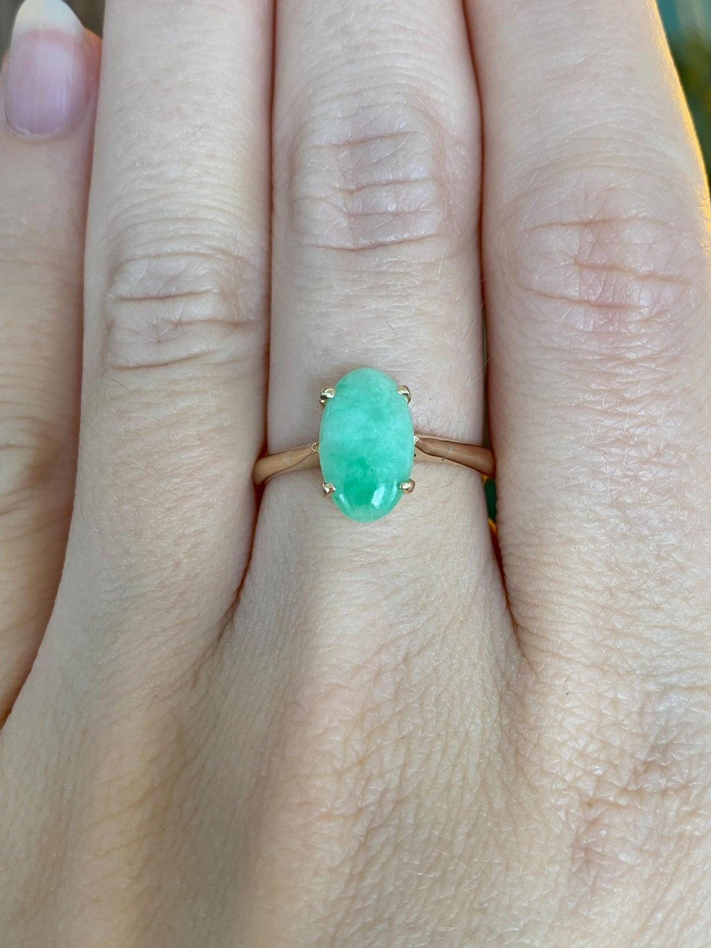 Vintage Solid 14k Yellow Gold Jade Ring - Size 7