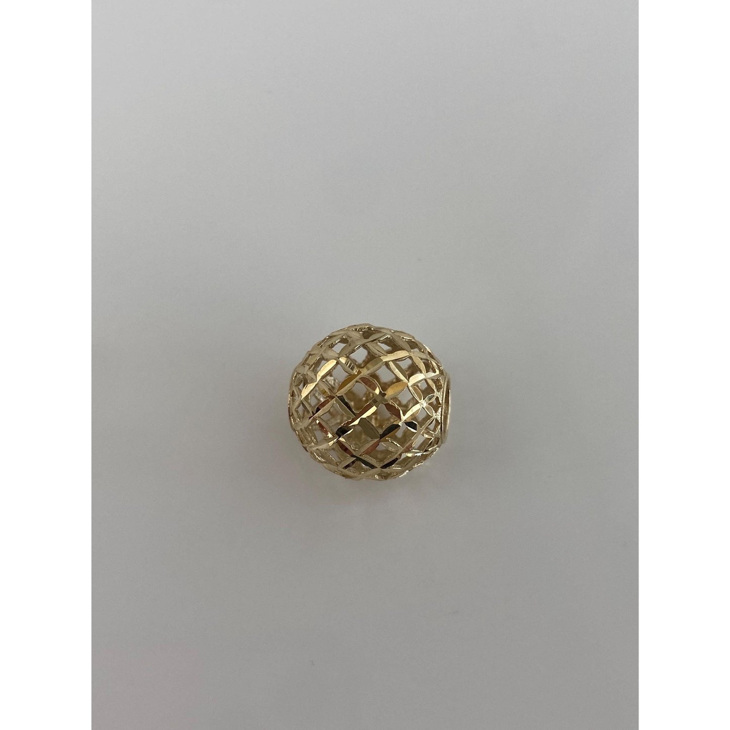 Vintage Solid 14k Yellow Gold Diamond Cut Open Work Ball Slide Charm