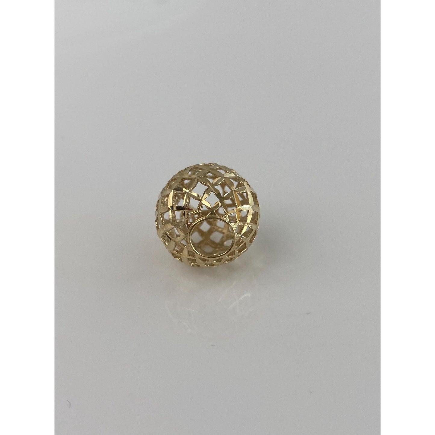Vintage Solid 14k Yellow Gold Diamond Cut Open Work Ball Slide Charm