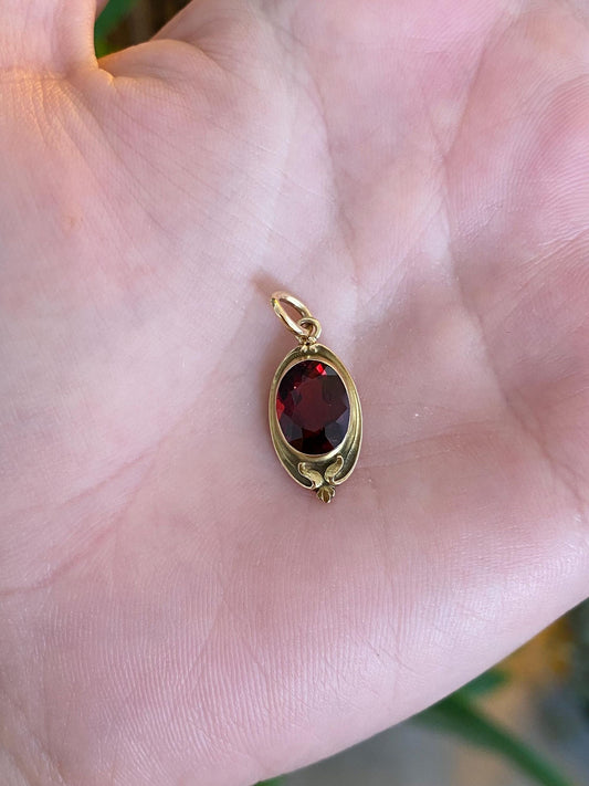 Vintage Solid 14k Yellow Gold Garnet Stick Pin Conversion Charm