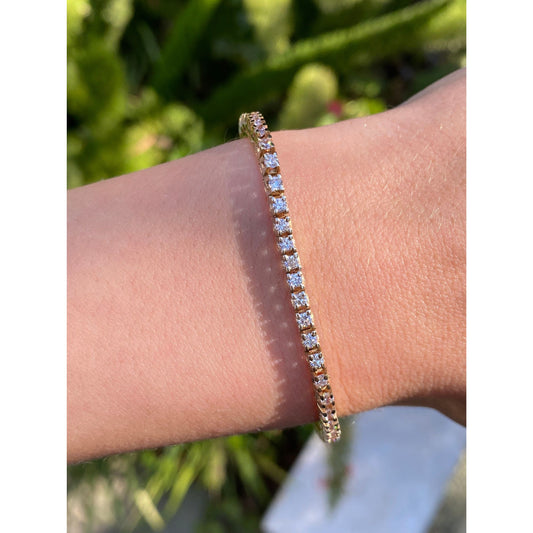 Solid 14k Yellow Gold Cubic Zirconia Tennis Bracelet - 6.75 inches