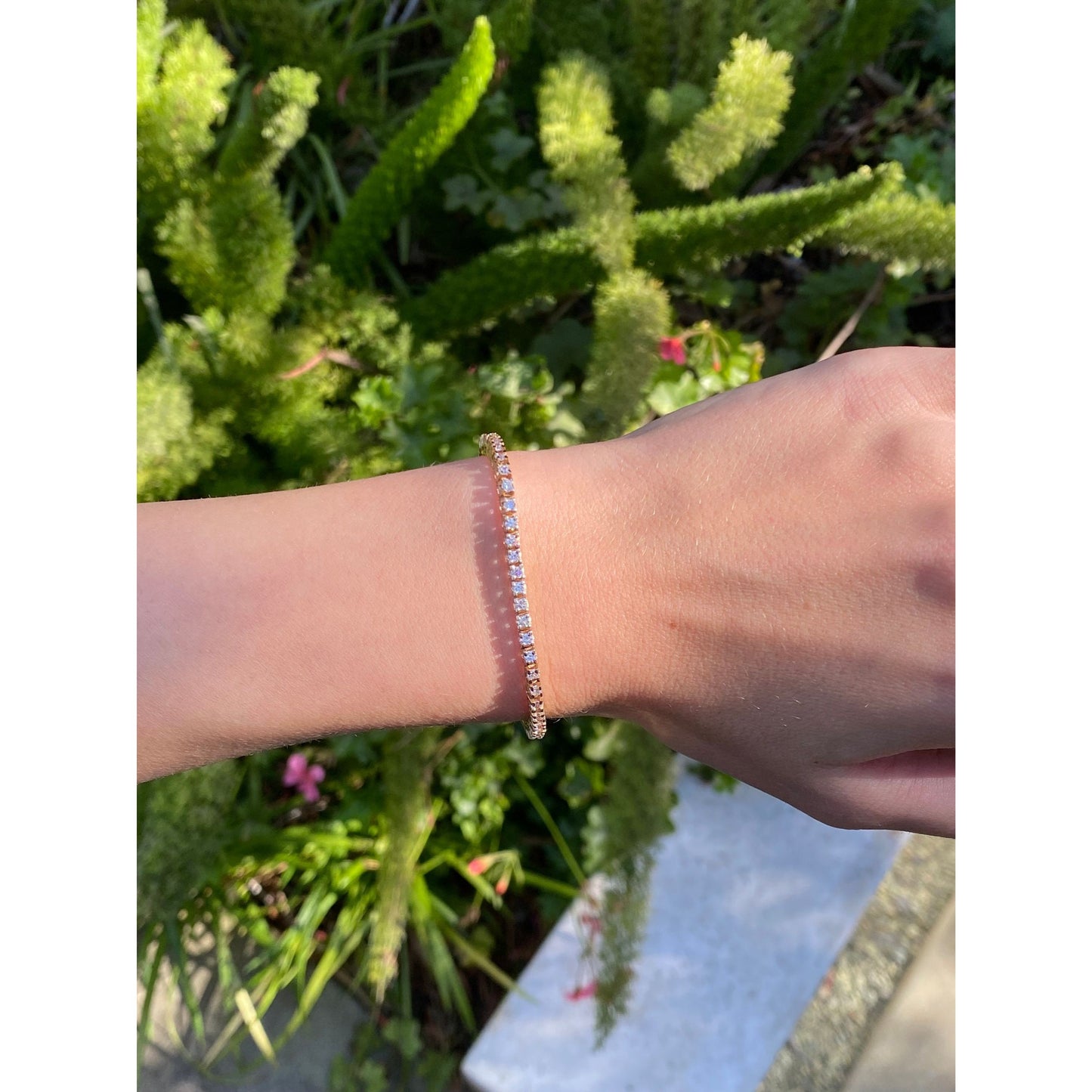 Solid 14k Yellow Gold Cubic Zirconia Tennis Bracelet - 6.75 inches