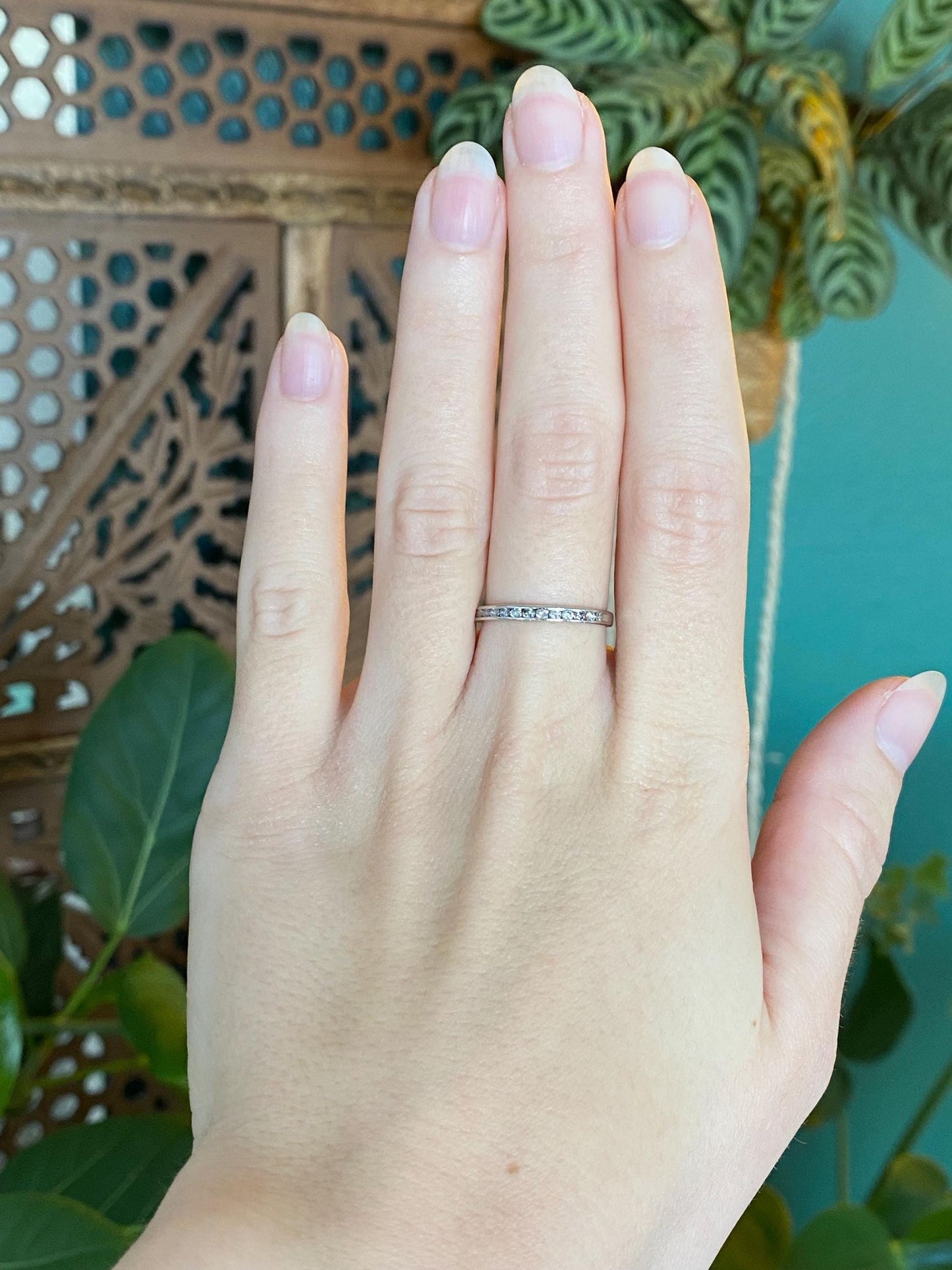 Vintage Solid Platinum Diamond Ring Band - Size 7