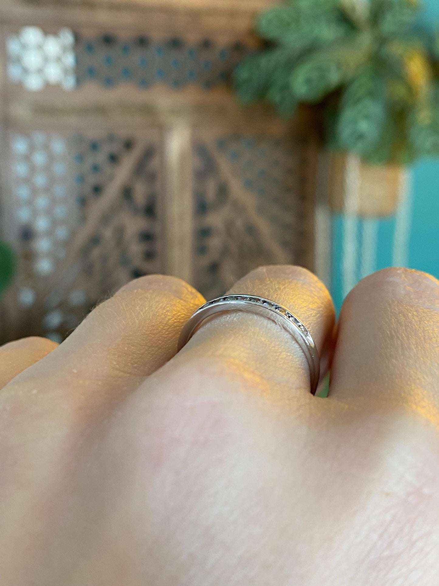 Vintage Solid Platinum Diamond Ring Band - Size 7