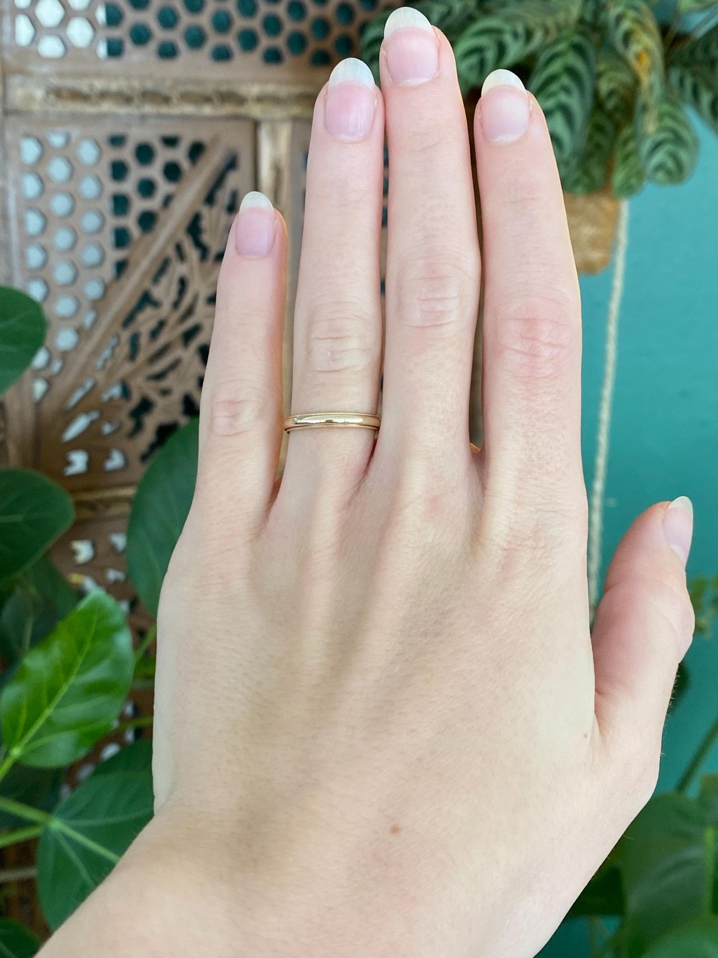 Vintage Solid 14k Yellow Gold Slim Miligrain Ring Band - Size 5.25