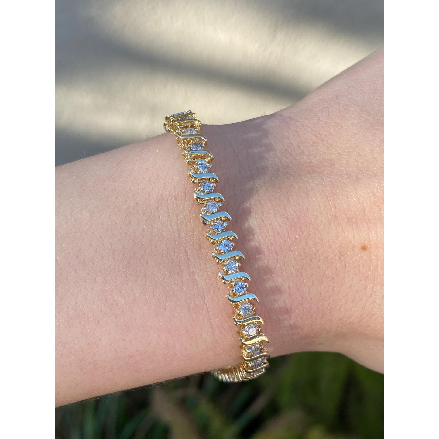 Vintage Solid 14k Yellow Gold Diamond Tennis Bracelet - 7 inches