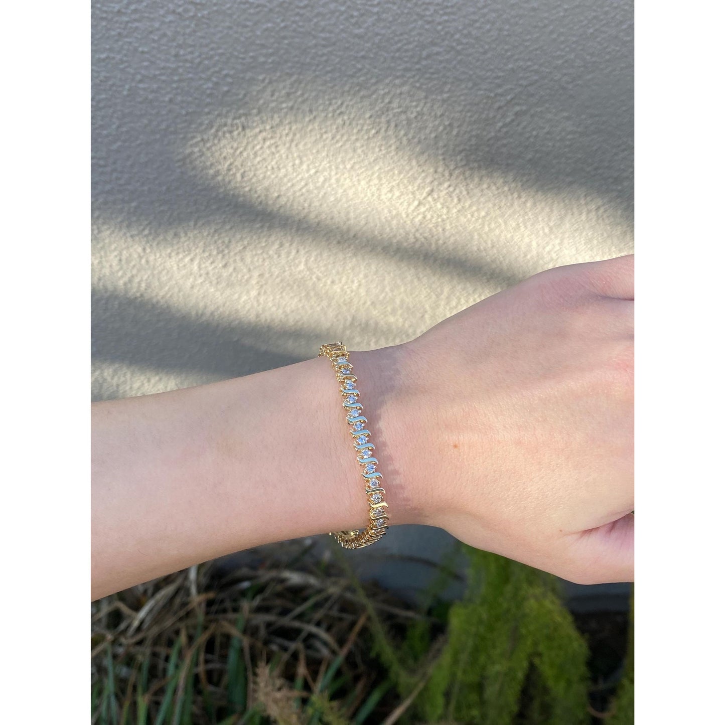 Vintage Solid 14k Yellow Gold Diamond Tennis Bracelet - 7 inches