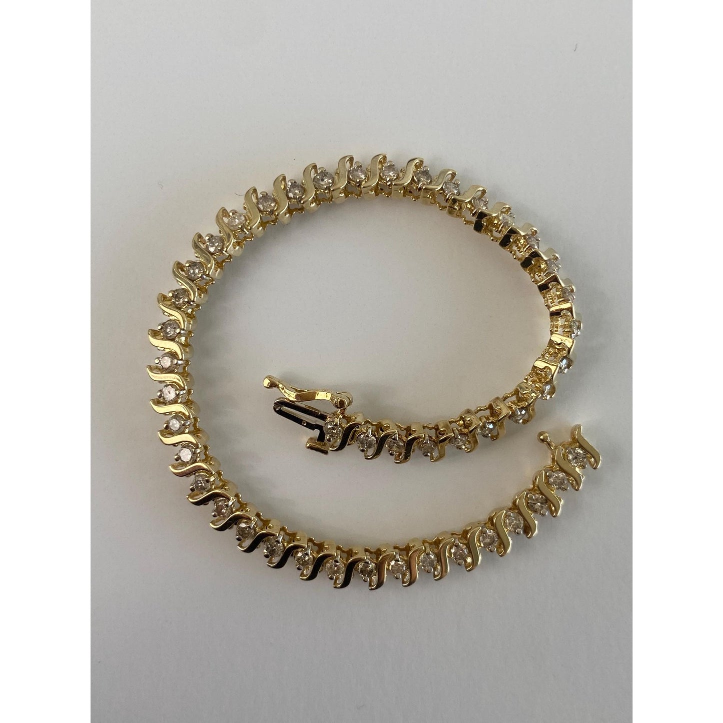 Vintage Solid 14k Yellow Gold Diamond Tennis Bracelet - 7 inches