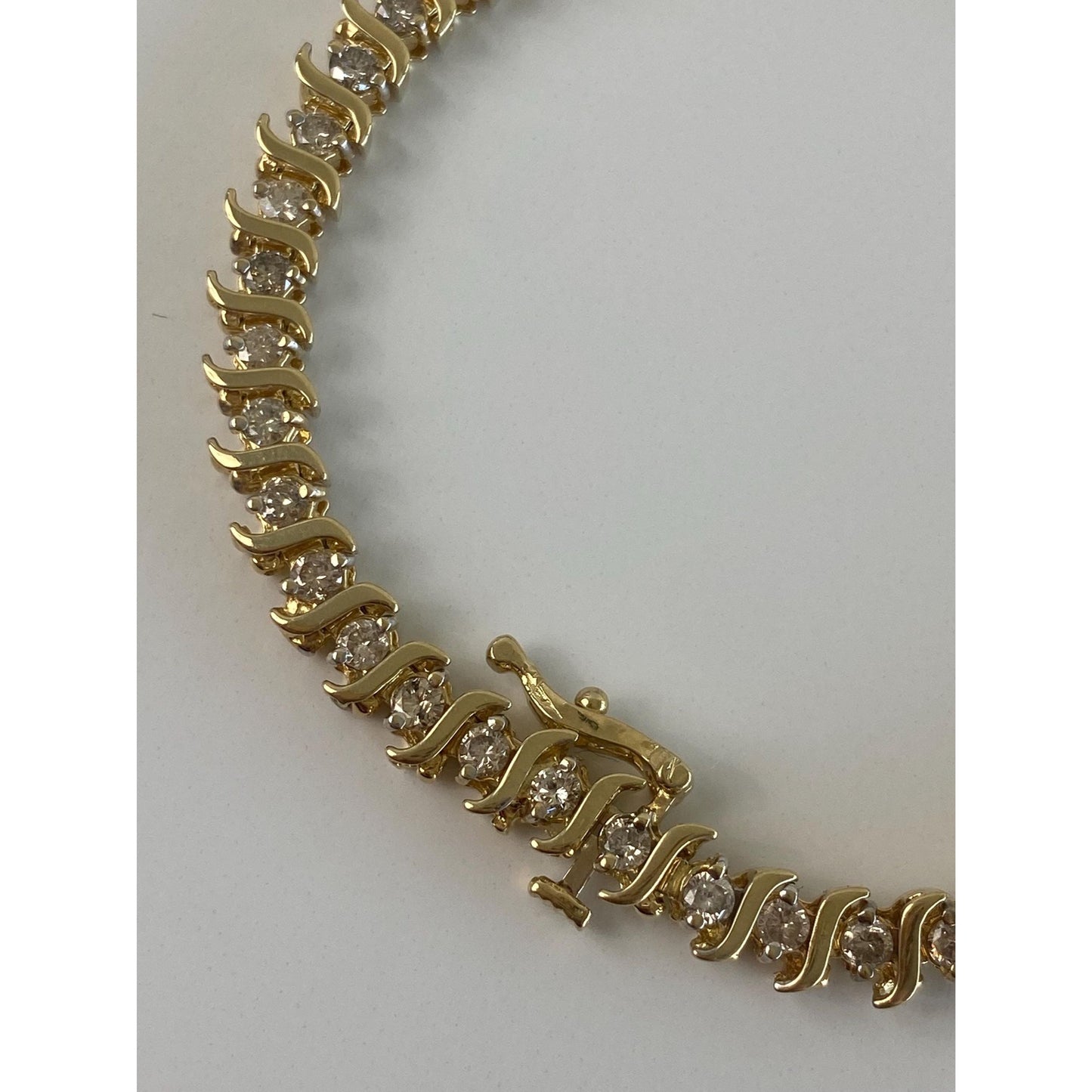 Vintage Solid 14k Yellow Gold Diamond Tennis Bracelet - 7 inches