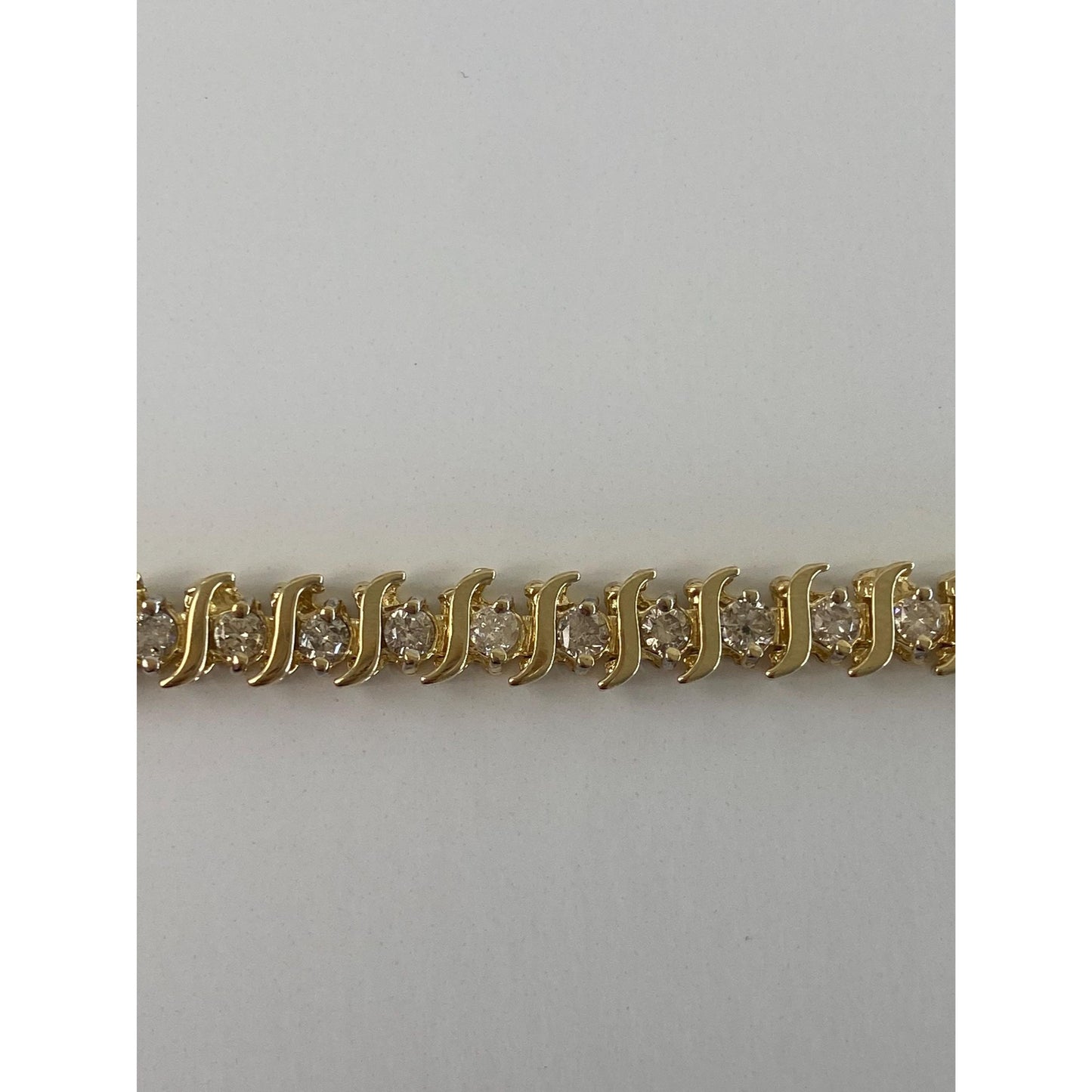Vintage Solid 14k Yellow Gold Diamond Tennis Bracelet - 7 inches