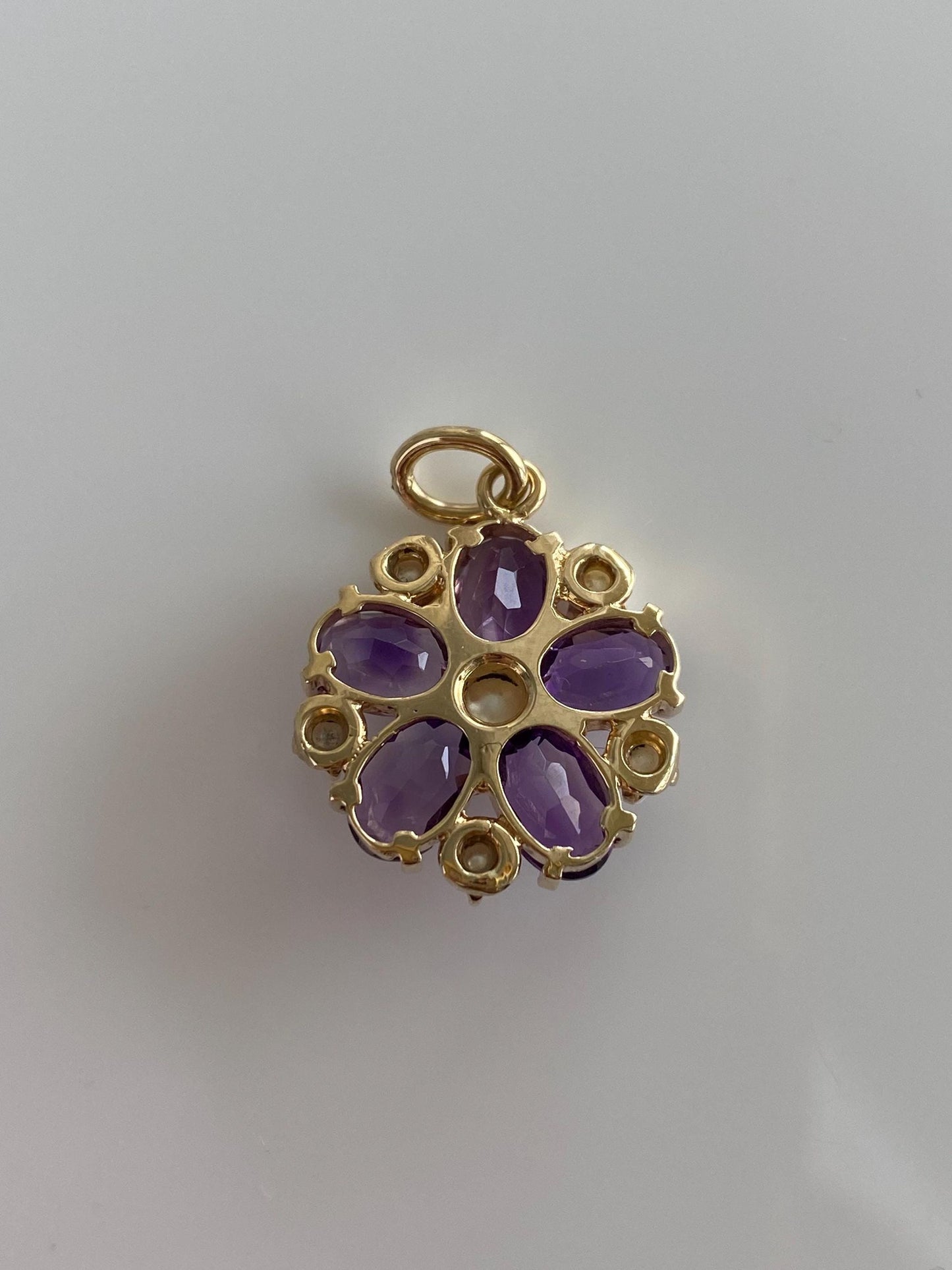 Vintage Solid 14k Yellow Gold Amethyst Pearls Charm