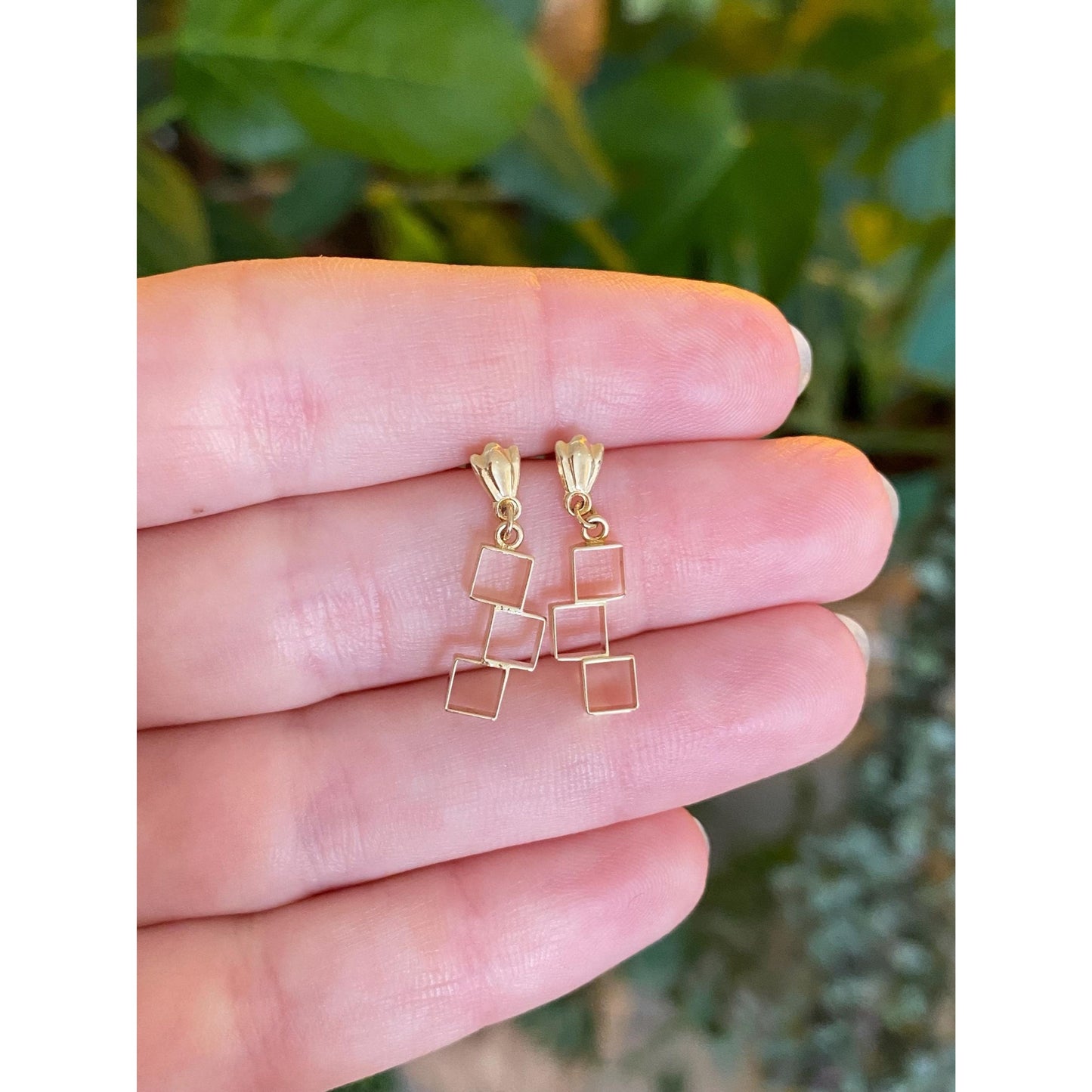 Vintage Solid 14k Yellow Gold Cubist Dangle Stud Earrings