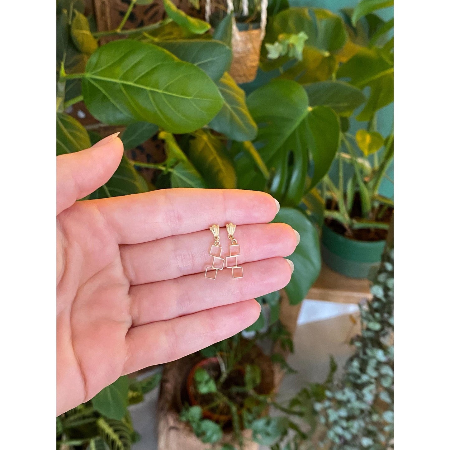 Vintage Solid 14k Yellow Gold Cubist Dangle Stud Earrings