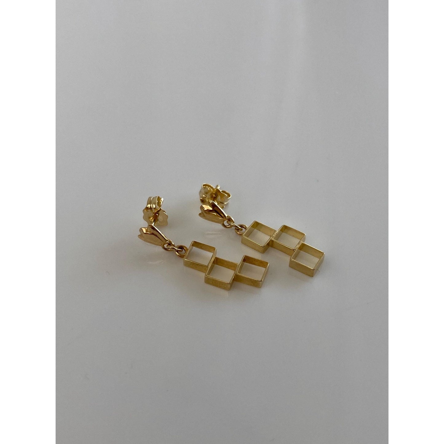 Vintage Solid 14k Yellow Gold Cubist Dangle Stud Earrings