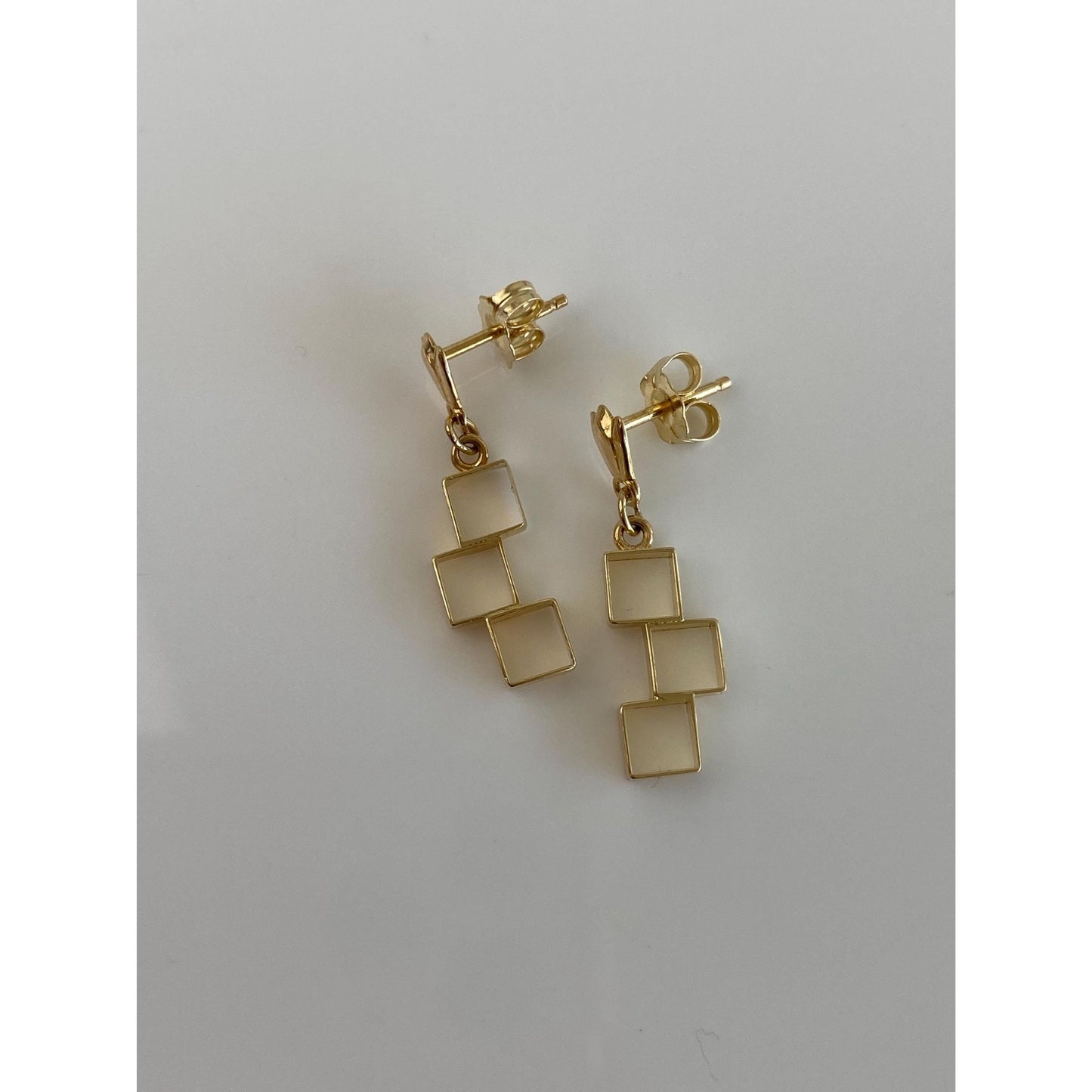 Vintage Solid 14k Yellow Gold Cubist Dangle Stud Earrings