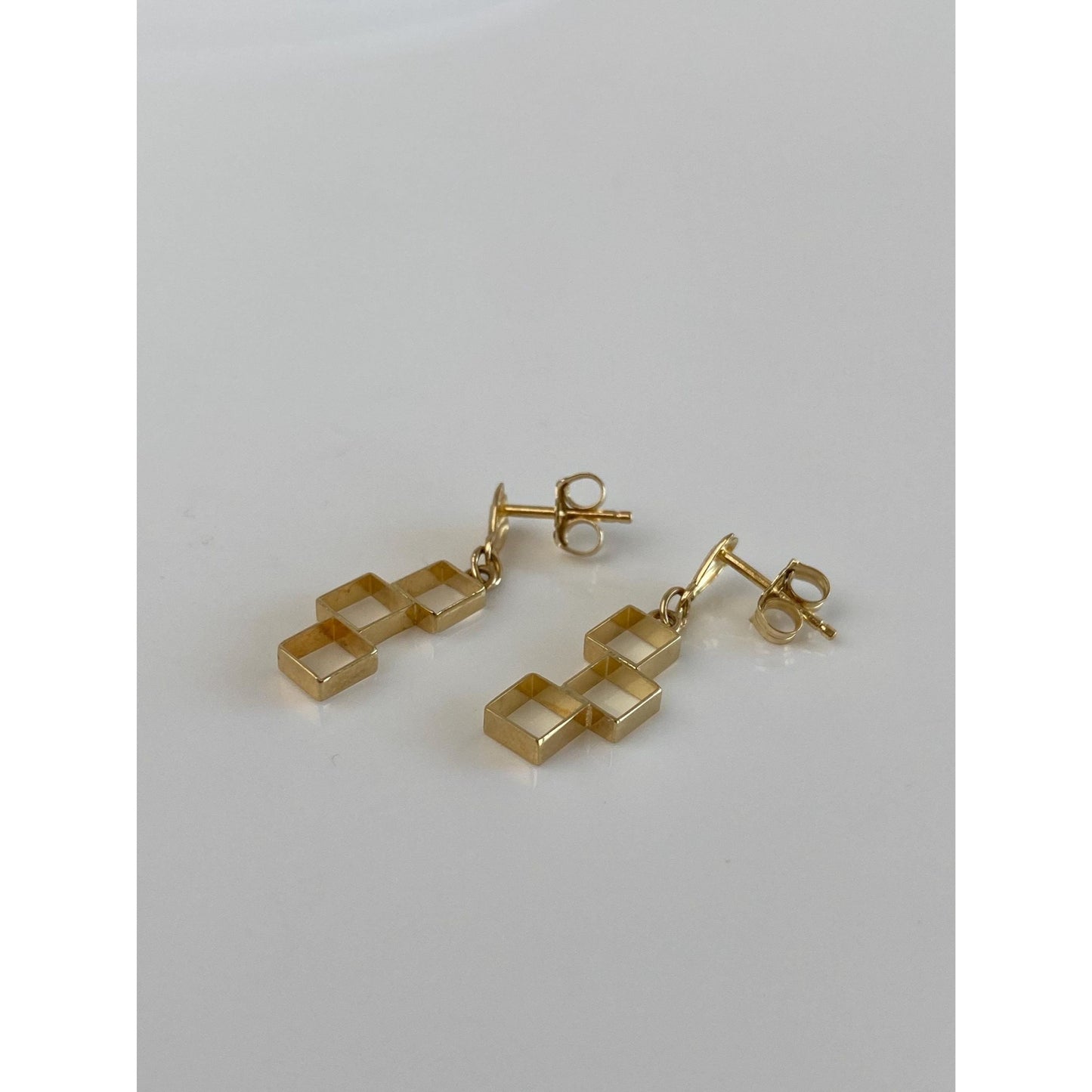 Vintage Solid 14k Yellow Gold Cubist Dangle Stud Earrings