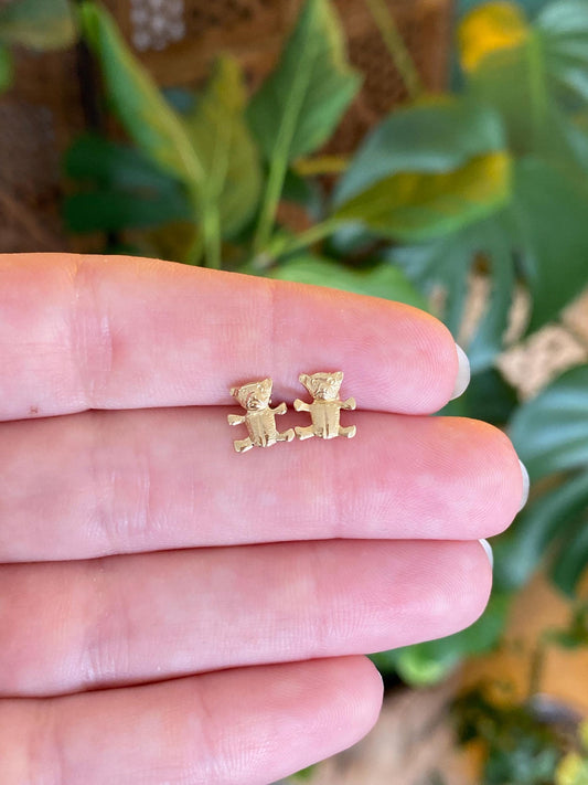 Vintage Solid 14k Yellow Gold Teddy Bear Stud Earrings