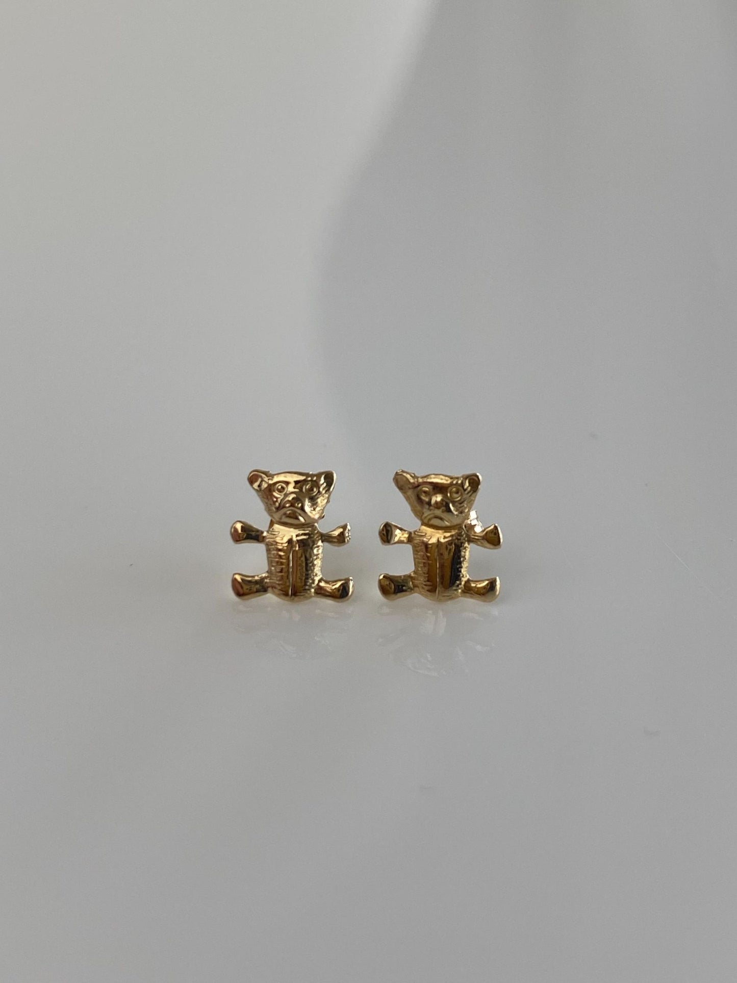 Vintage Solid 14k Yellow Gold Teddy Bear Stud Earrings