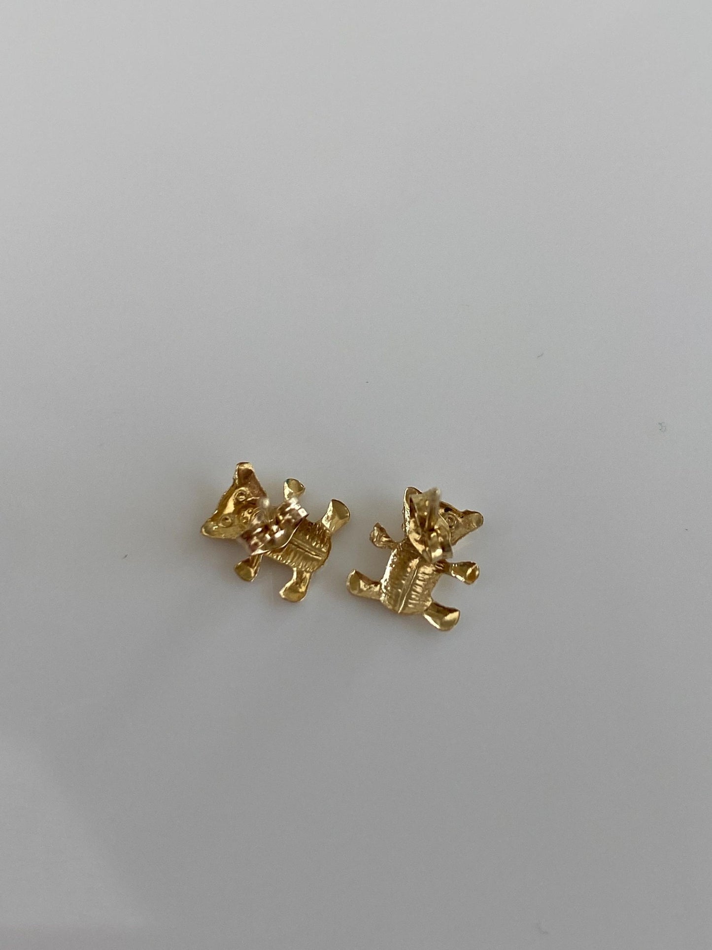 Vintage Solid 14k Yellow Gold Teddy Bear Stud Earrings