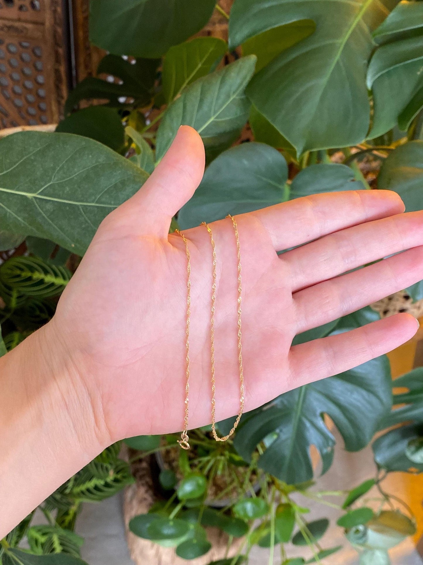 Vintage Solid 14k Yellow Gold Twist Chain Necklace - 16 inches