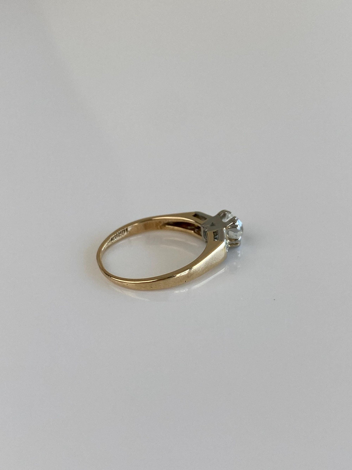 Vintage Solid 14k White & Yellow Gold Old Mine Cut Diamond and Clear Sapphire Ring - Size 2.75