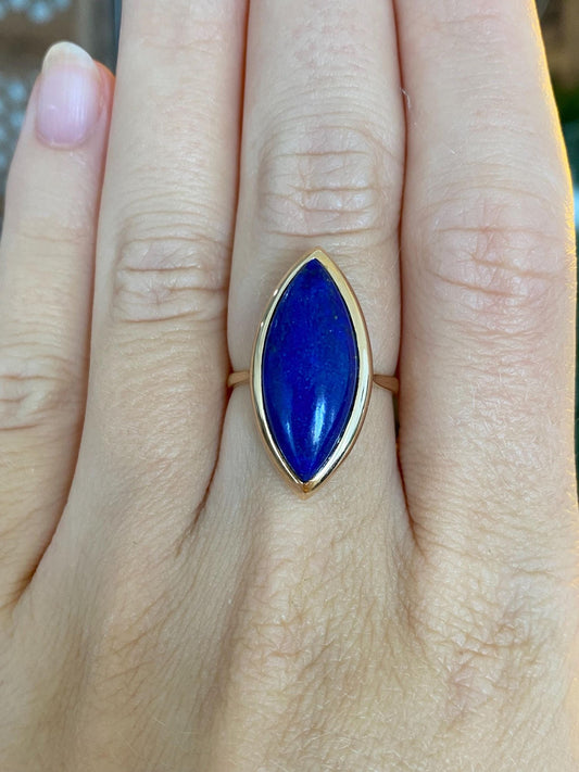 Solid 14k Marquis Blue Lapis Ring - Size 6