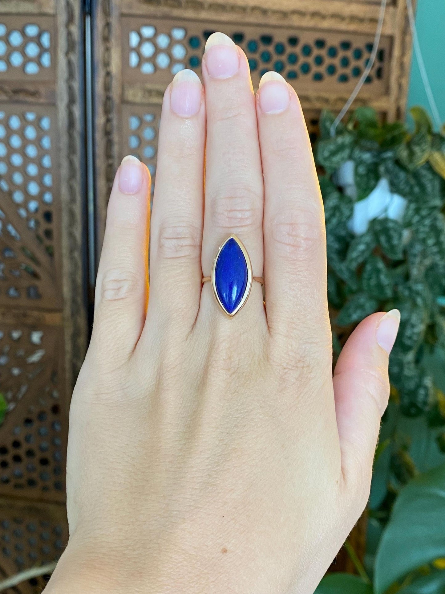 Solid 14k Marquis Blue Lapis Ring - Size 6