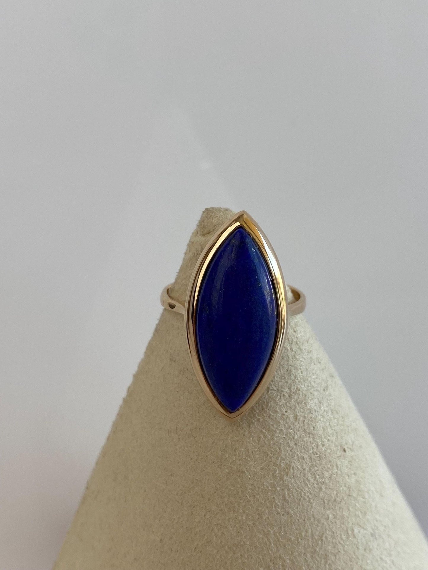 Solid 14k Marquis Blue Lapis Ring - Size 6