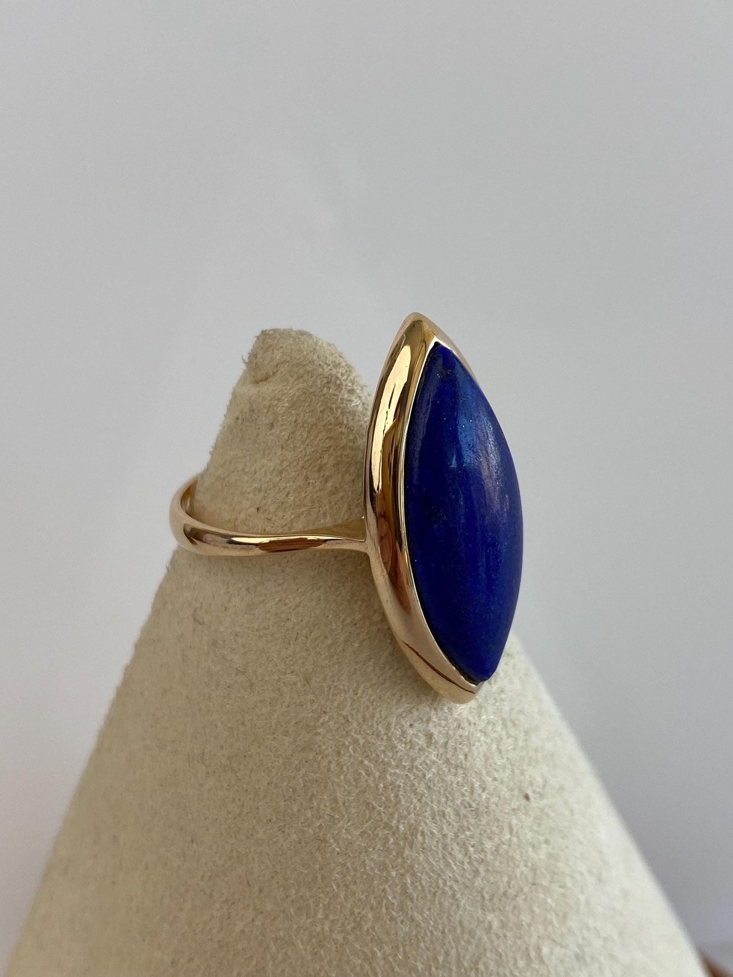 Solid 14k Marquis Blue Lapis Ring - Size 6
