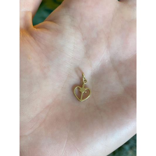 Vintage Solid 14k Yellow Gold Heart Dagger Charm