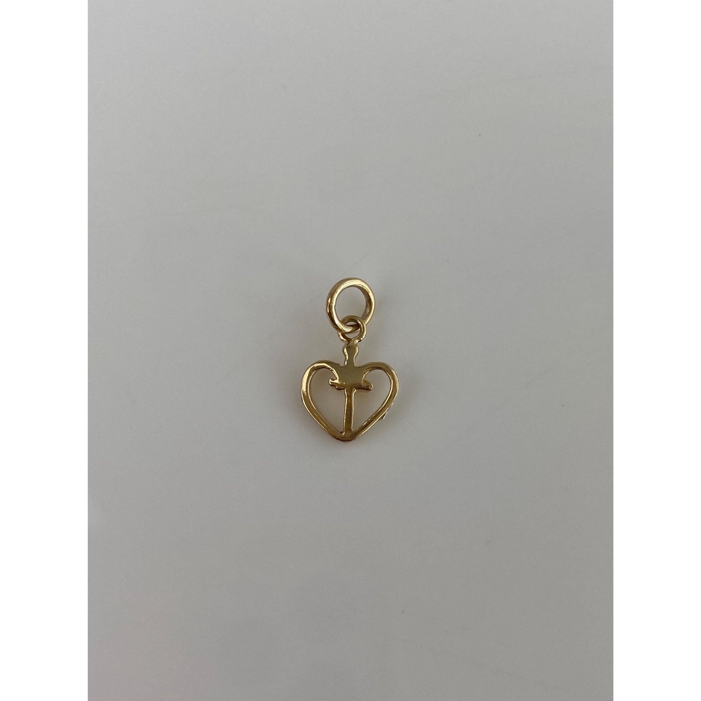 Vintage Solid 14k Yellow Gold Heart Dagger Charm