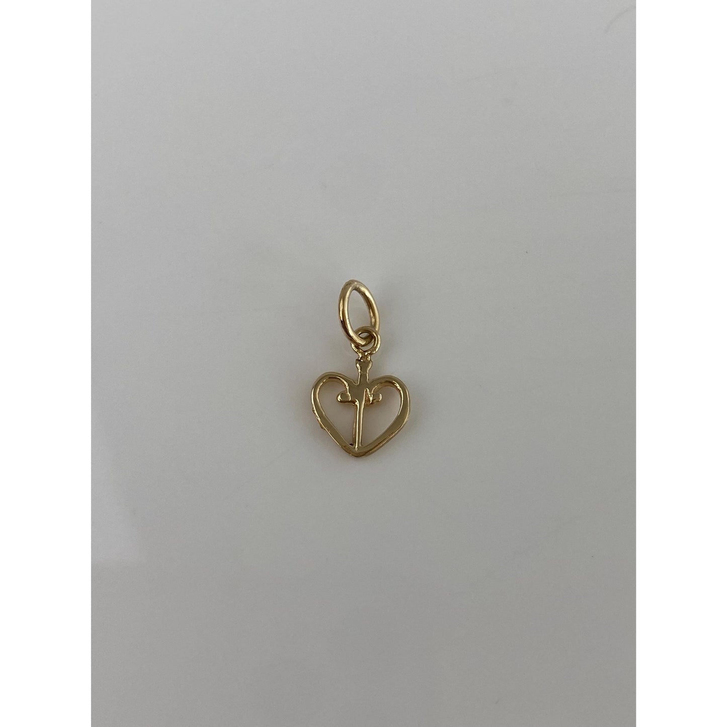Vintage Solid 14k Yellow Gold Heart Dagger Charm