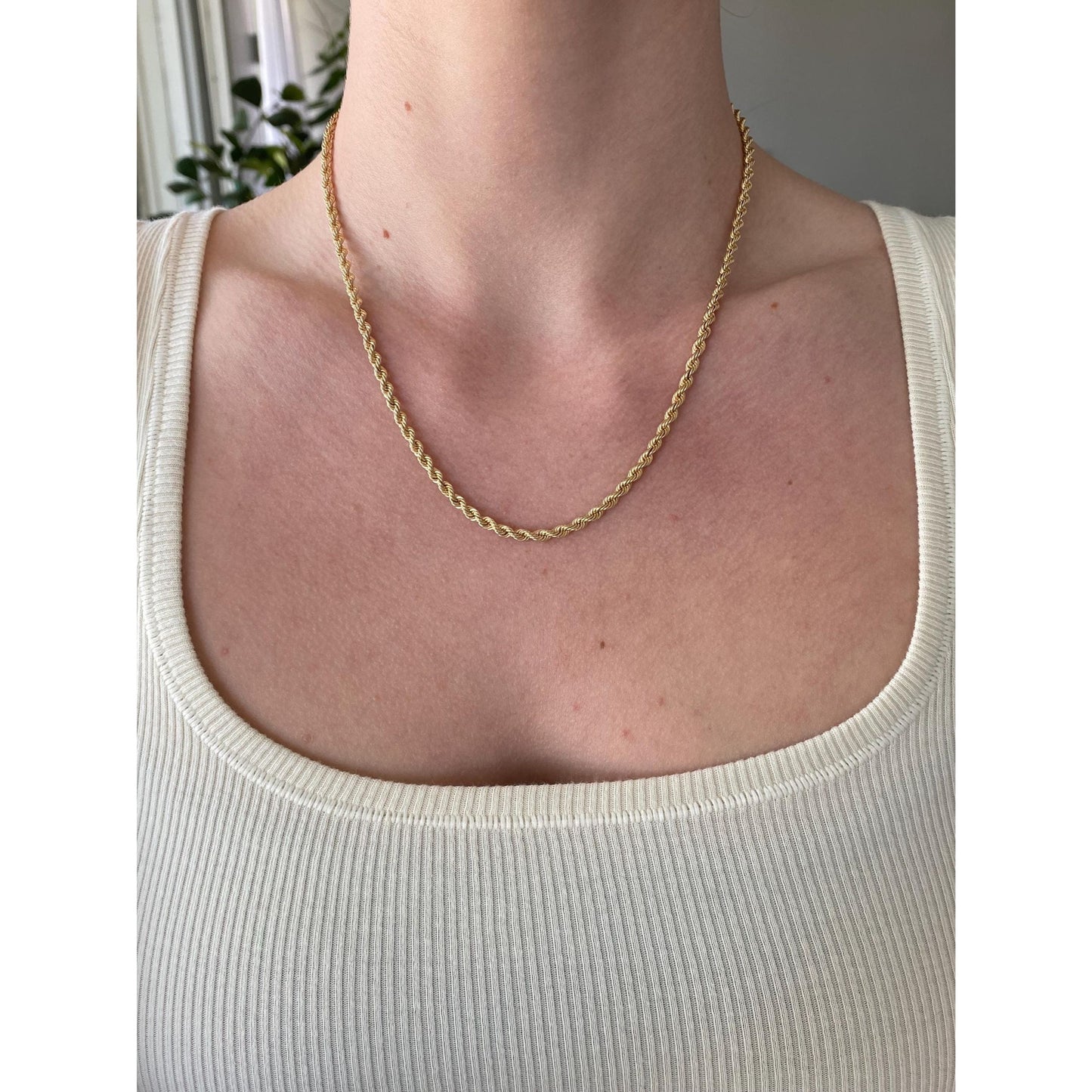 Vintage Solid 14k Yellow Gold Rope Chain Necklace - 18 inches