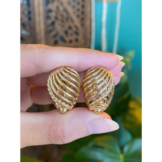 Vintage Solid 14k Yellow Gold Open Work Drop Earrings