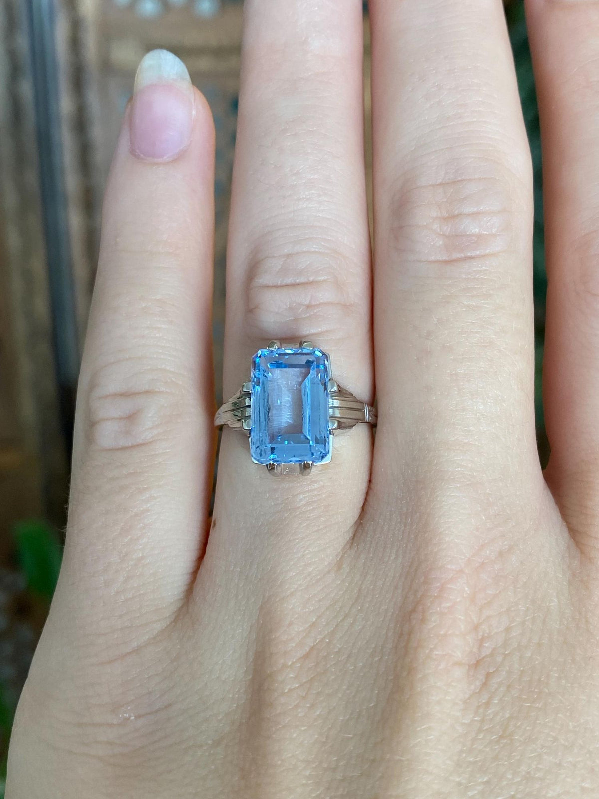 Vintage Solid 14k White Gold Light Blue Spinel Ring - Size 6.5