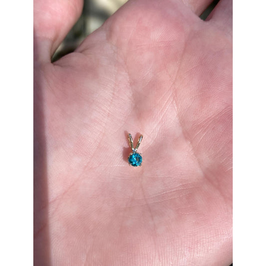 Vintage Solid 14k Yellow Gold Blue Cubic Zirconia Charm