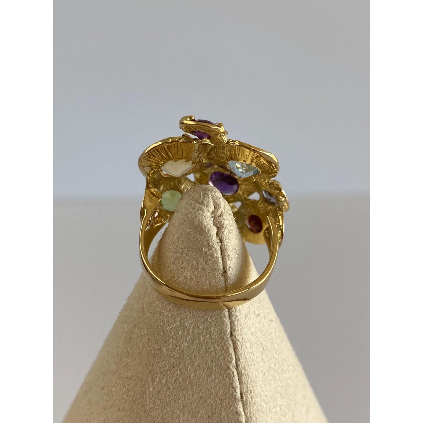Vintage Solid 18k Yellow Gold Garnet Citrine Peridot Topaz Amethyst Ring - Size 6.5