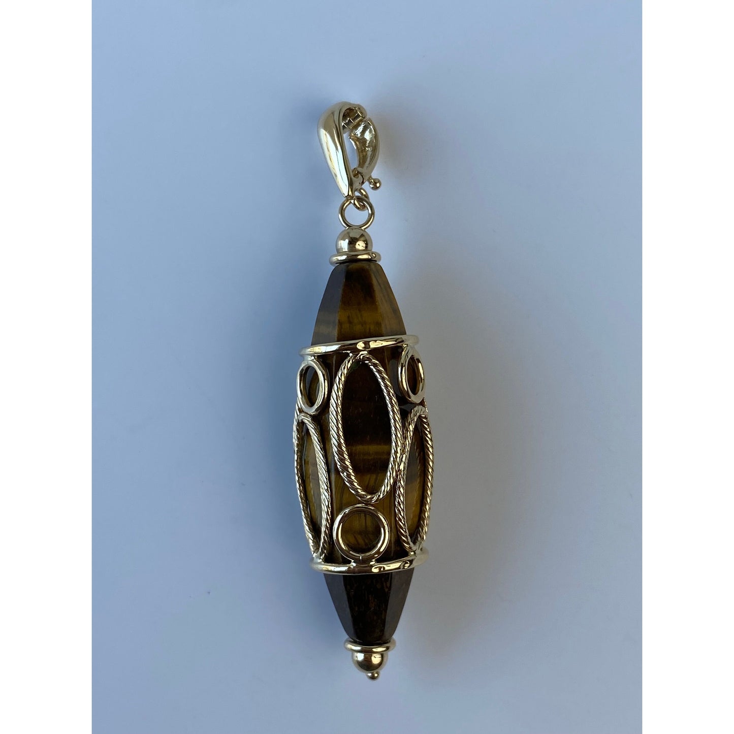 Vintage Solid 14k Yellow Gold Large Tigers Eye Point Charm