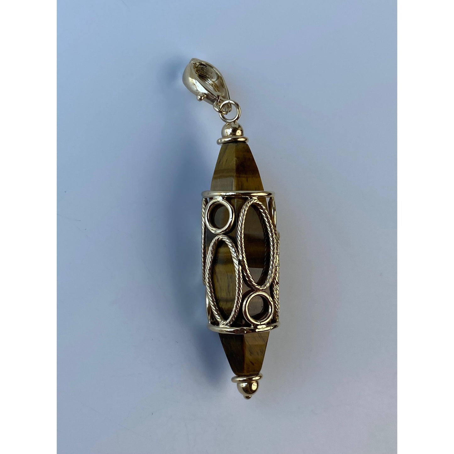 Vintage Solid 14k Yellow Gold Large Tigers Eye Point Charm