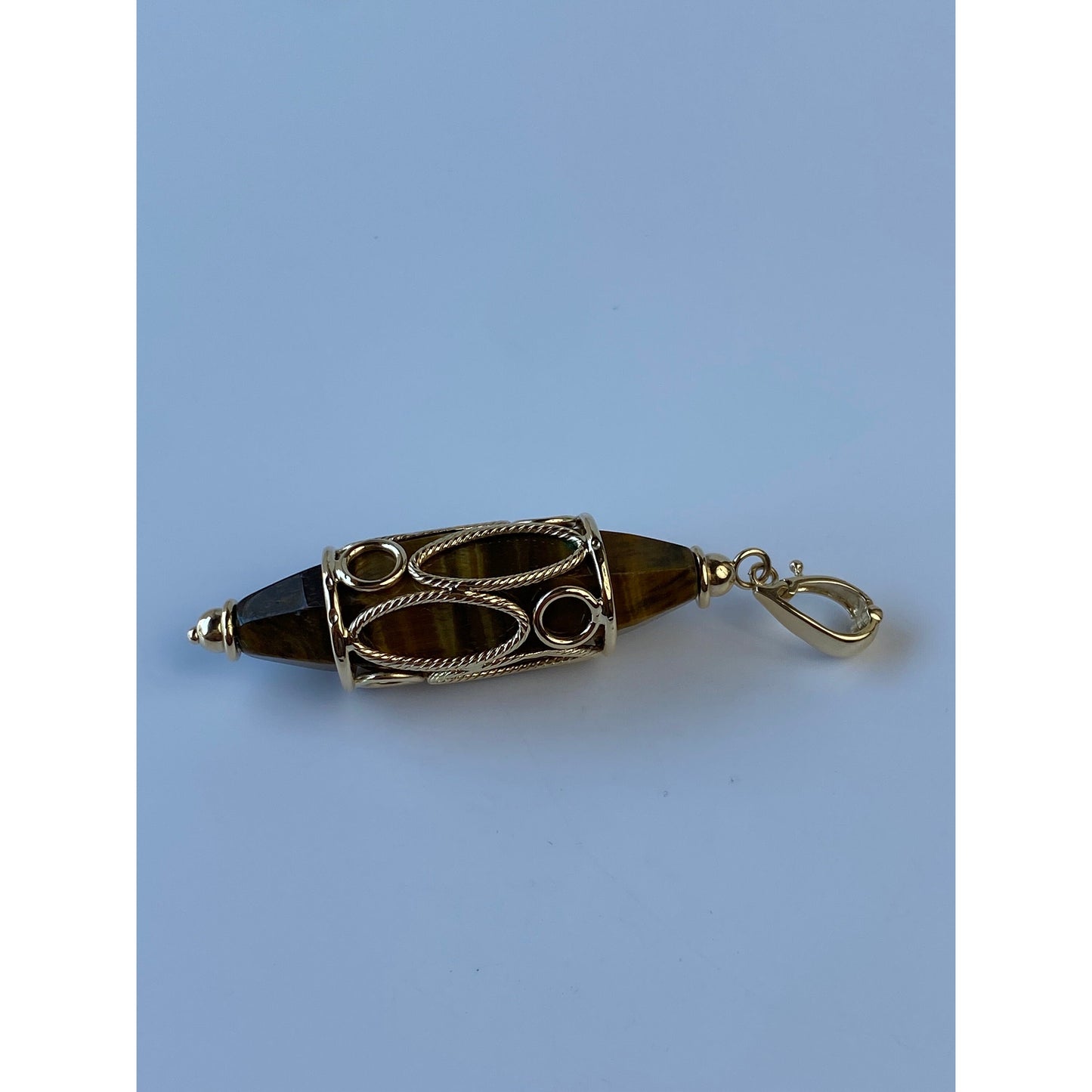 Vintage Solid 14k Yellow Gold Large Tigers Eye Point Charm