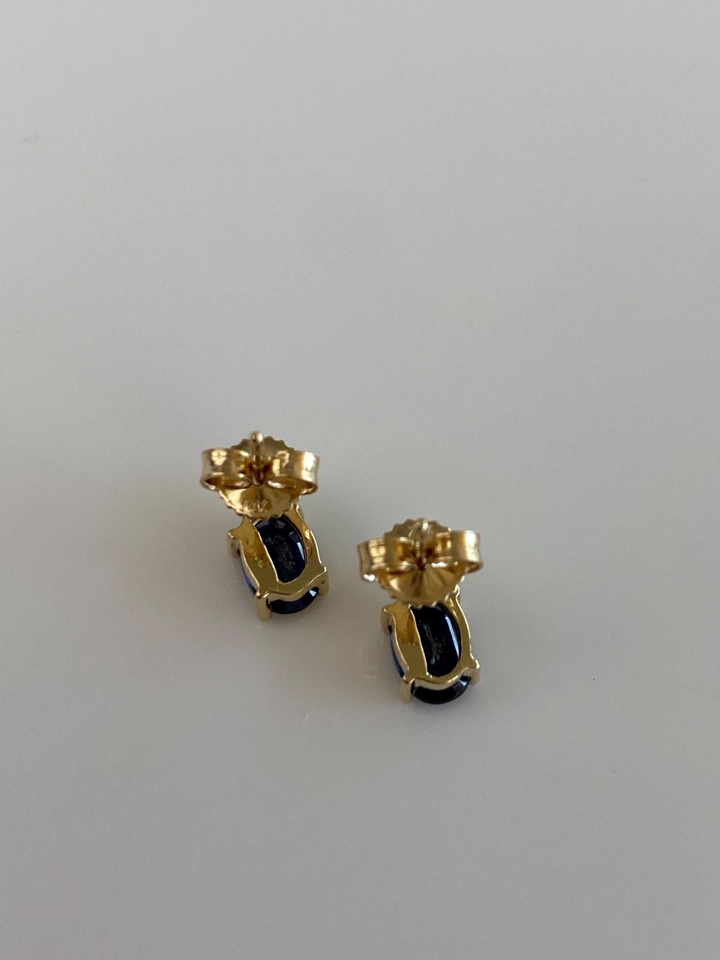 Solid 14k Yellow Gold Diamond Blue Sapphire Stud Earrings