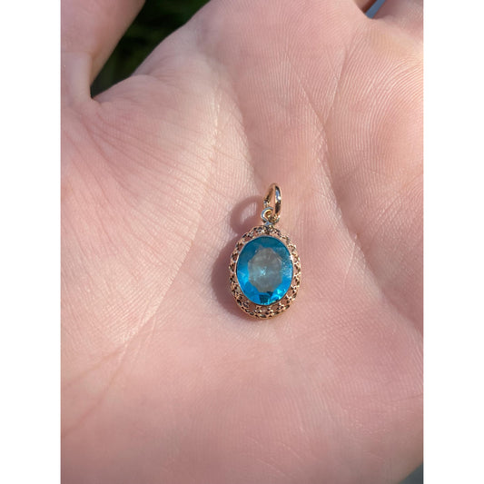 Vintage Solid 10k Yellow Gold Teal Cubic Zirconia Stick Pin Conversion Charm