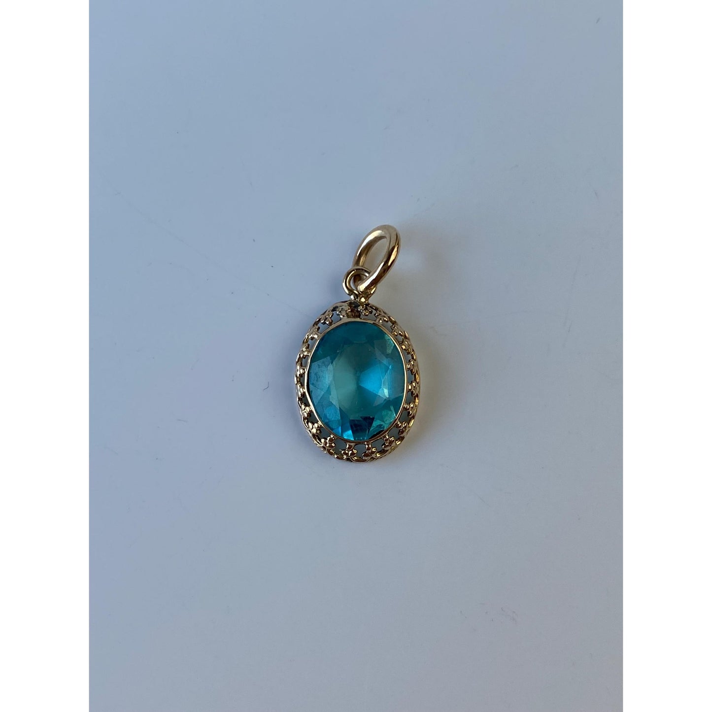 Vintage Solid 10k Yellow Gold Teal Cubic Zirconia Stick Pin Conversion Charm