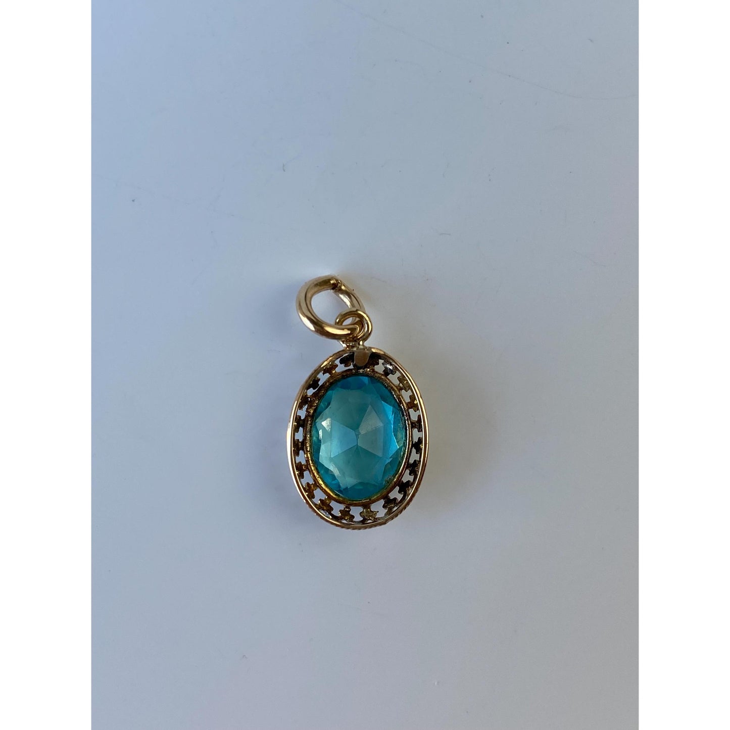Vintage Solid 10k Yellow Gold Teal Cubic Zirconia Stick Pin Conversion Charm