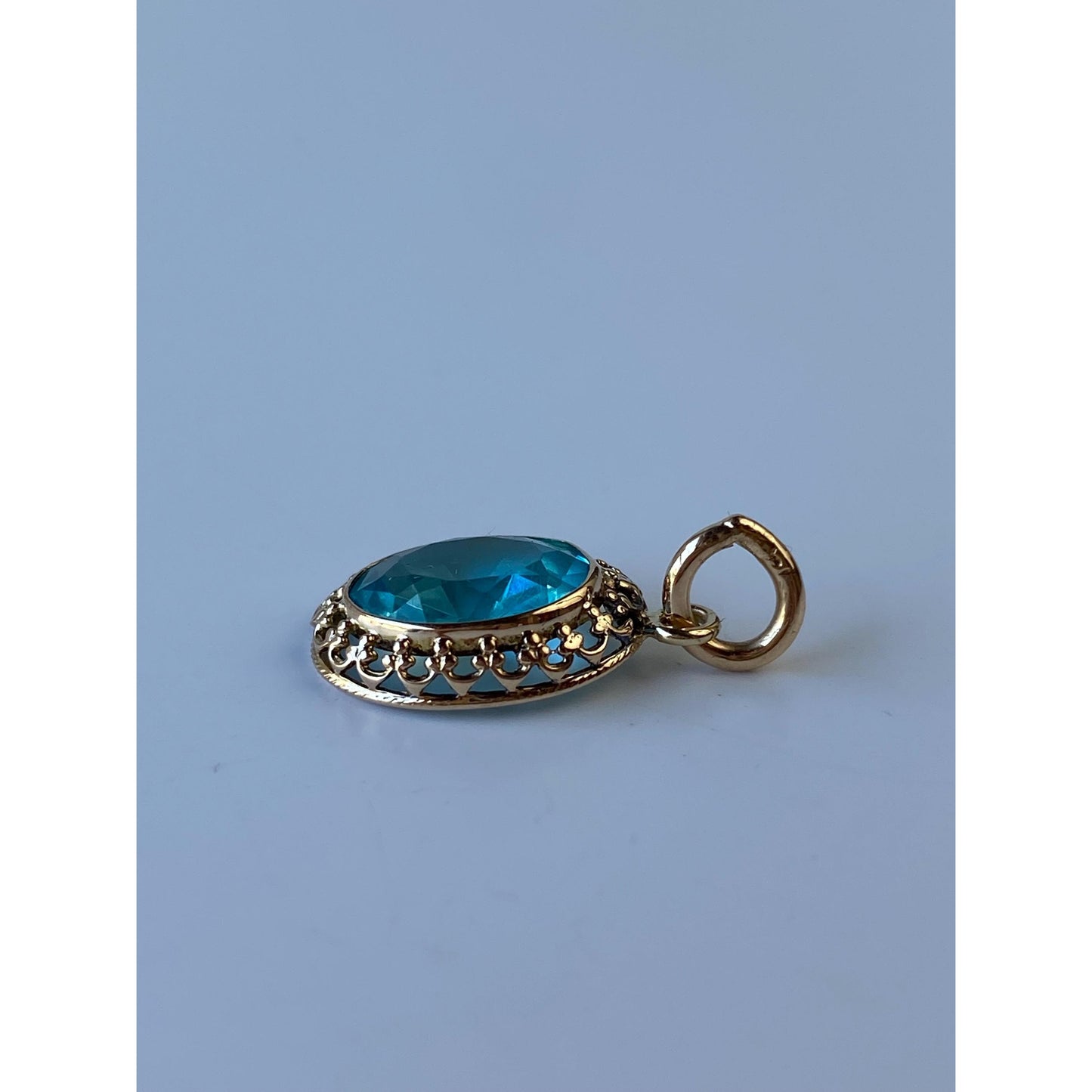 Vintage Solid 10k Yellow Gold Teal Cubic Zirconia Stick Pin Conversion Charm