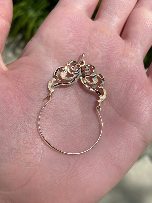 Vintage Solid 14k Yellow Gold Diamond Cut Charm Holder