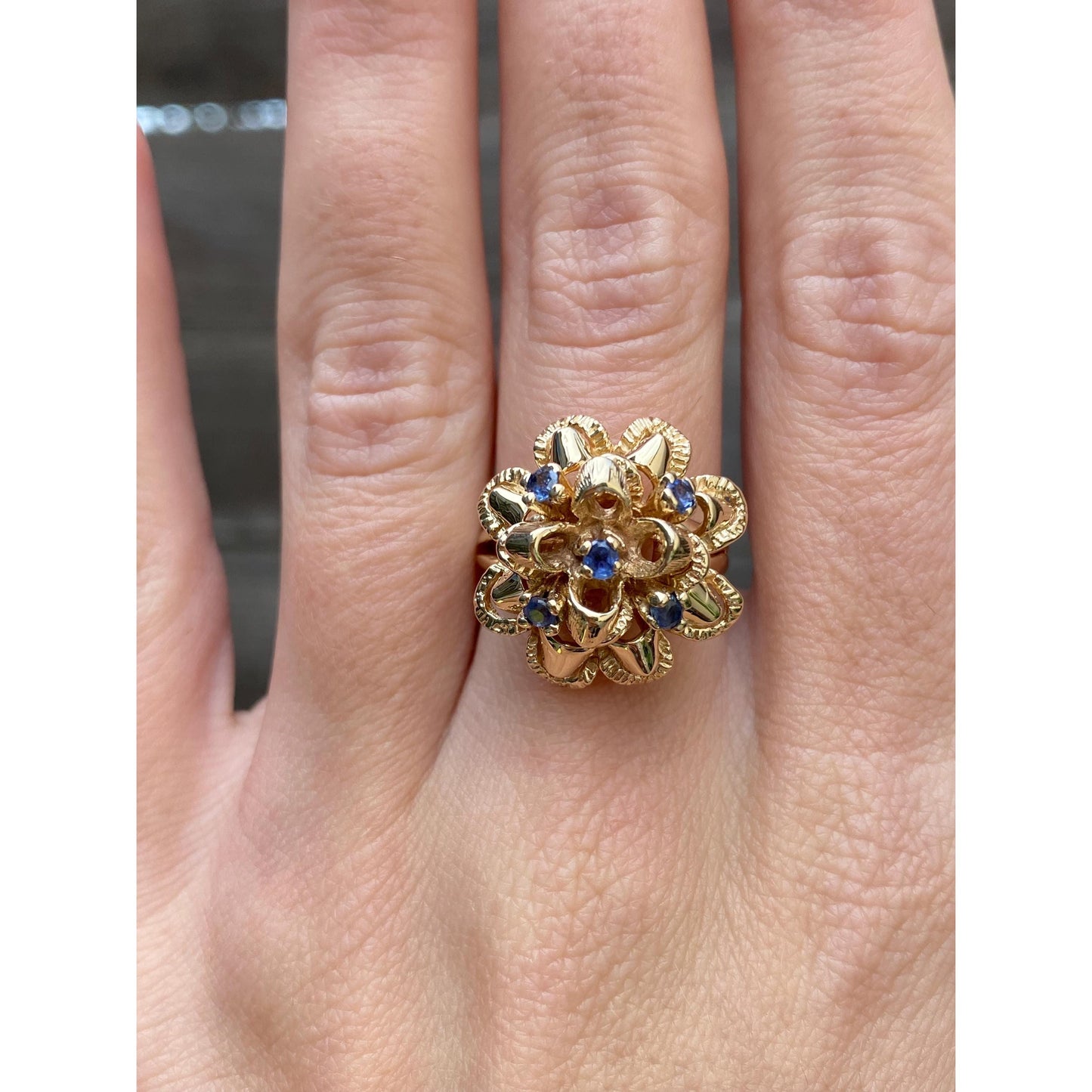 Vintage Solid 14k Yellow Gold Topaz Flower Ring - Size 6